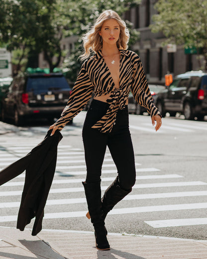 Catalina Tiger Print Tie Blouse