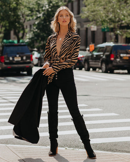 Catalina Tiger Print Tie Blouse