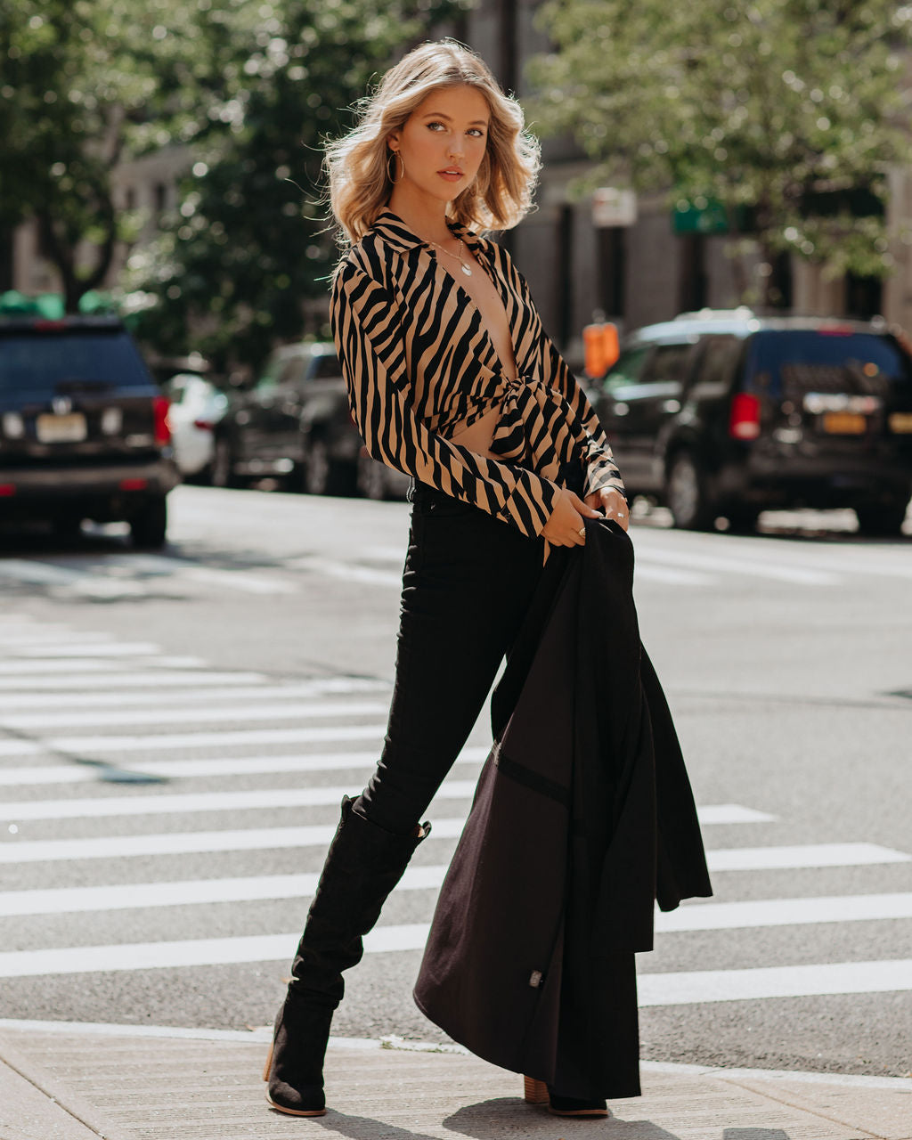 Catalina Tiger Print Tie Blouse