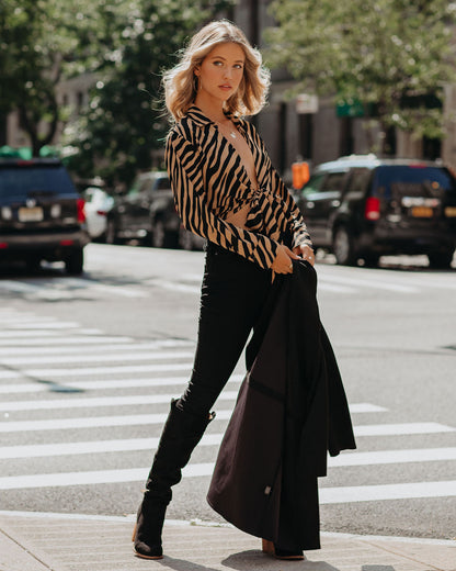 Catalina Tiger Print Tie Blouse