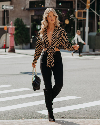 Catalina Tiger Print Tie Blouse