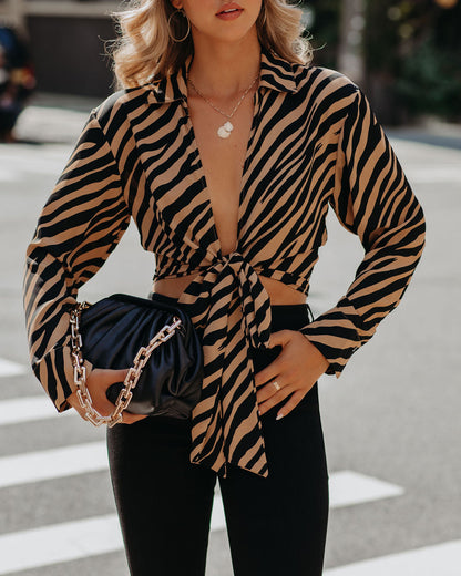 Catalina Tiger Print Tie Blouse