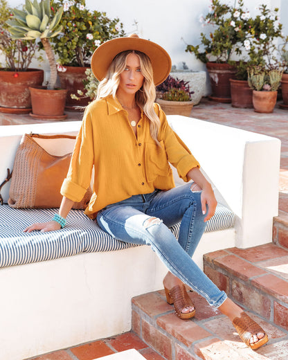 Chadley Cotton Button Down Top - Mustard
