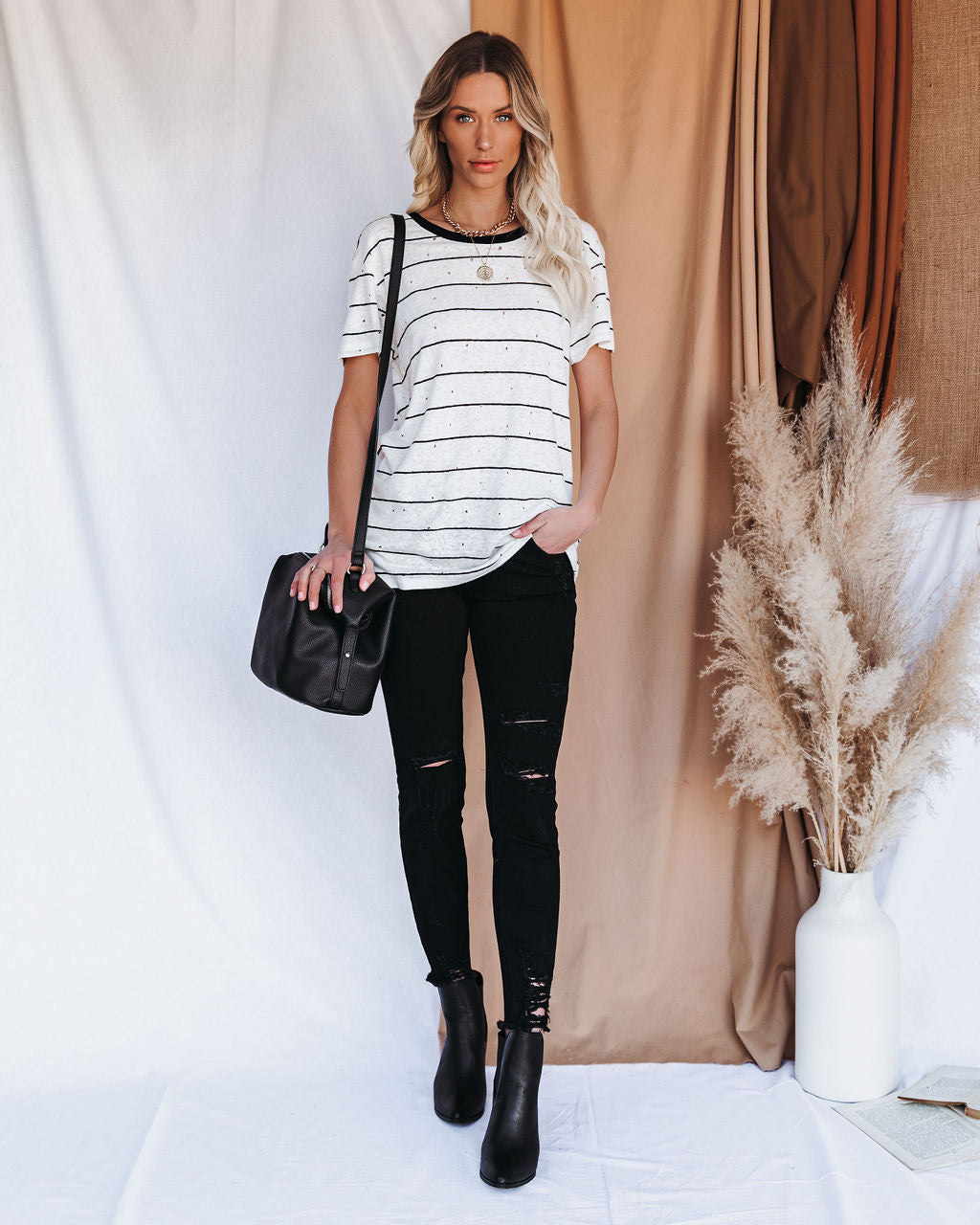 Chase Linen Blend Striped Distressed Tee