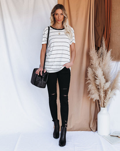 Chase Linen Blend Striped Distressed Tee