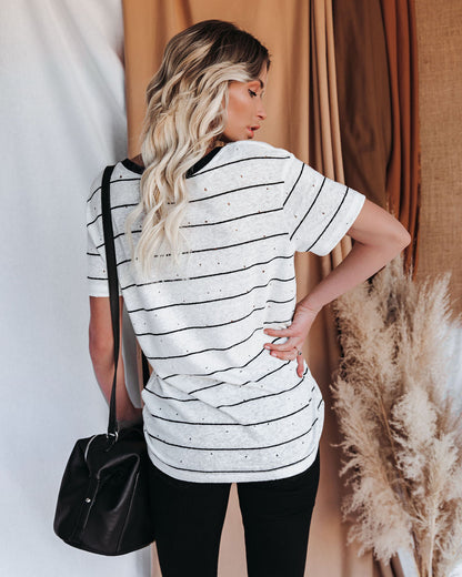 Chase Linen Blend Striped Distressed Tee