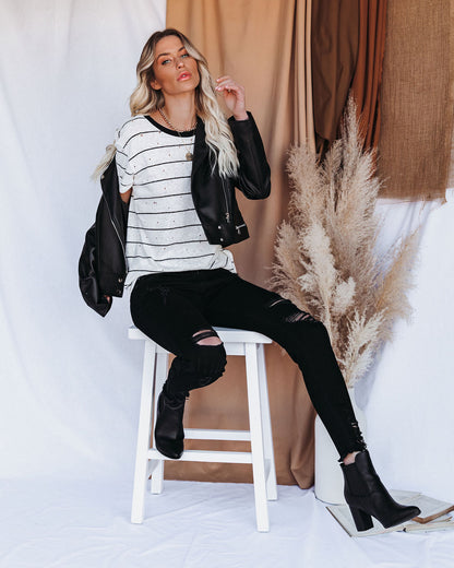 Chase Linen Blend Striped Distressed Tee
