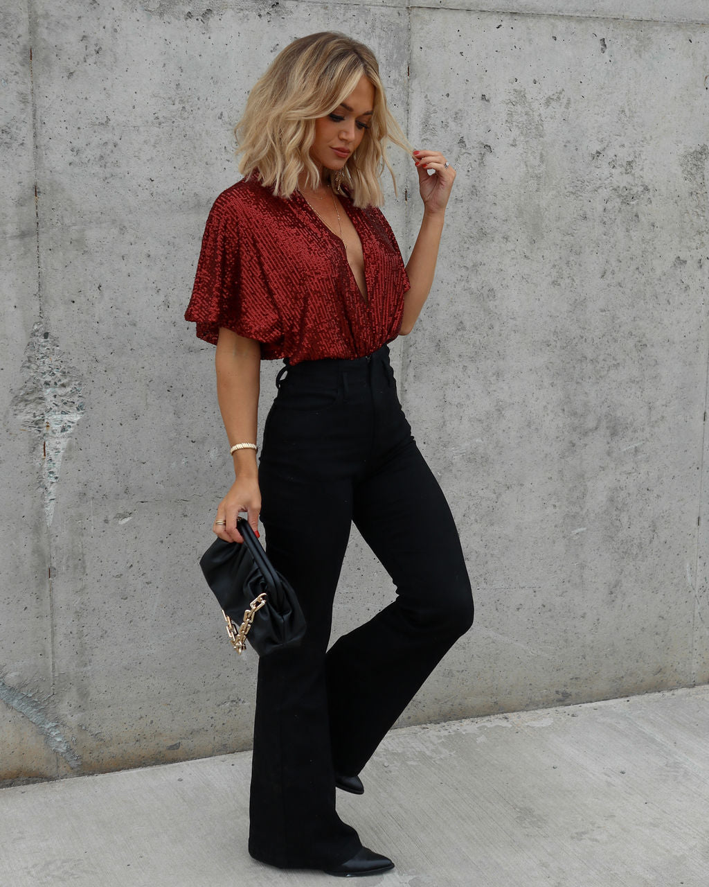 Christina Sequin Bodysuit - Wine