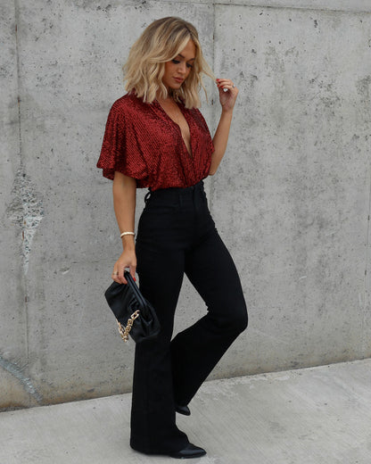 Christina Sequin Bodysuit - Wine