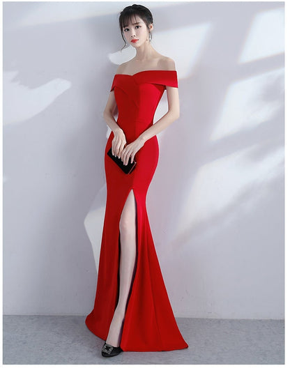 Diva Strapless High Slit Formal Dress