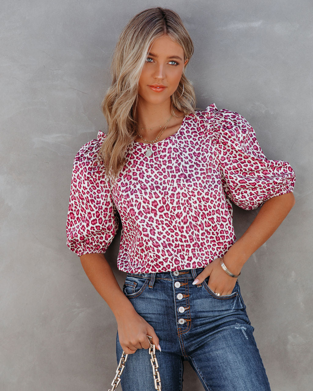 Dune Cotton Leopard Puff Sleeve Top