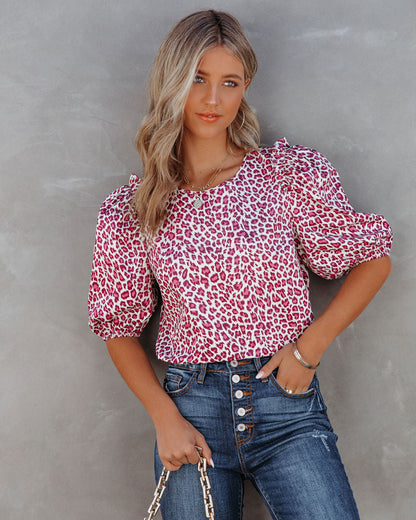 Dune Cotton Leopard Puff Sleeve Top