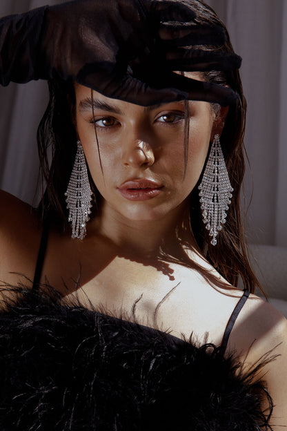 Rani Diamante Tassel Earrings Silver