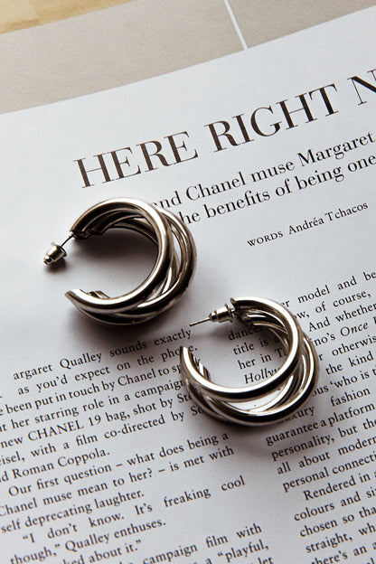 Dominique Triple Hoop Earrings Silver