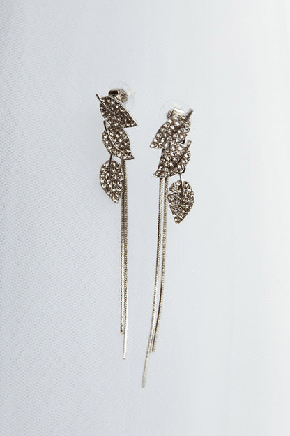 Zircon Leaves Tassel Drop Earrings Silver