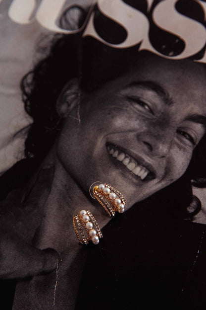Odette Pearl Diamante Earrings Gold