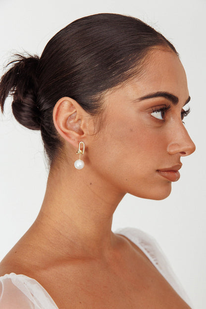 Maia Pearl Diamante Earrings Gold
