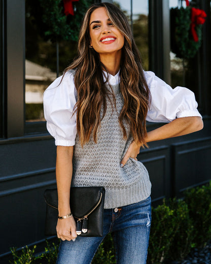 Eastern Time Contrast Puff Sleeve Sweater Top