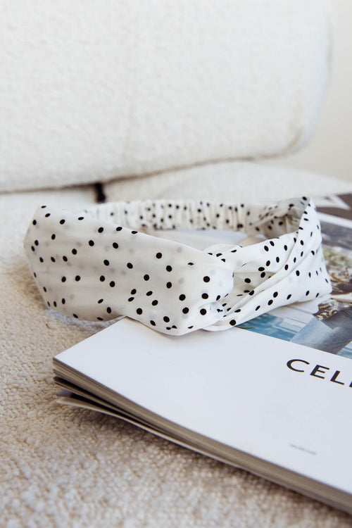 Top Knot Headband Spotted White