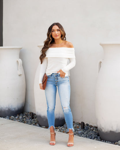 Flute Off The Shoulder Knit Top - Off White