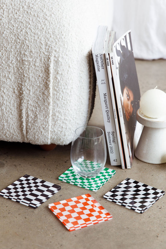 Paradiso 4pc Chessboard Acrylic Coaster Set