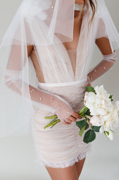 Only You Pearl Elbow Gloves Ivory