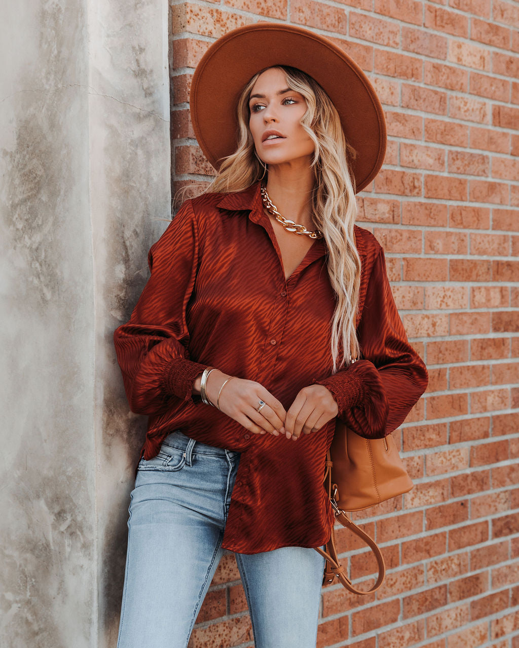 Glitzy Night Satin Button Down Blouse