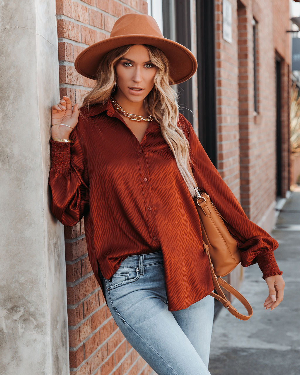 Glitzy Night Satin Button Down Blouse