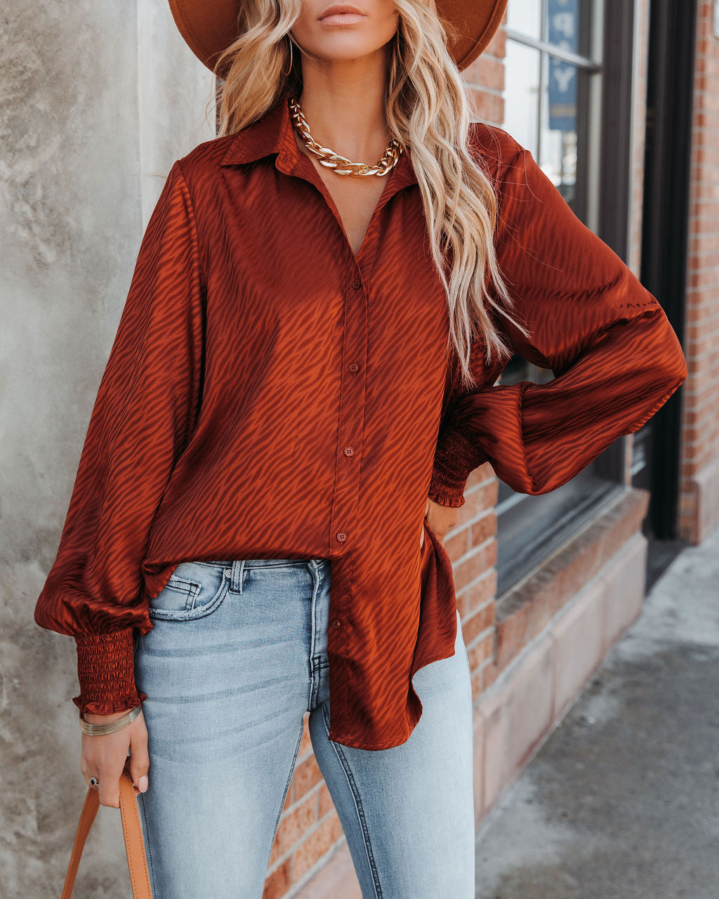 Glitzy Night Satin Button Down Blouse