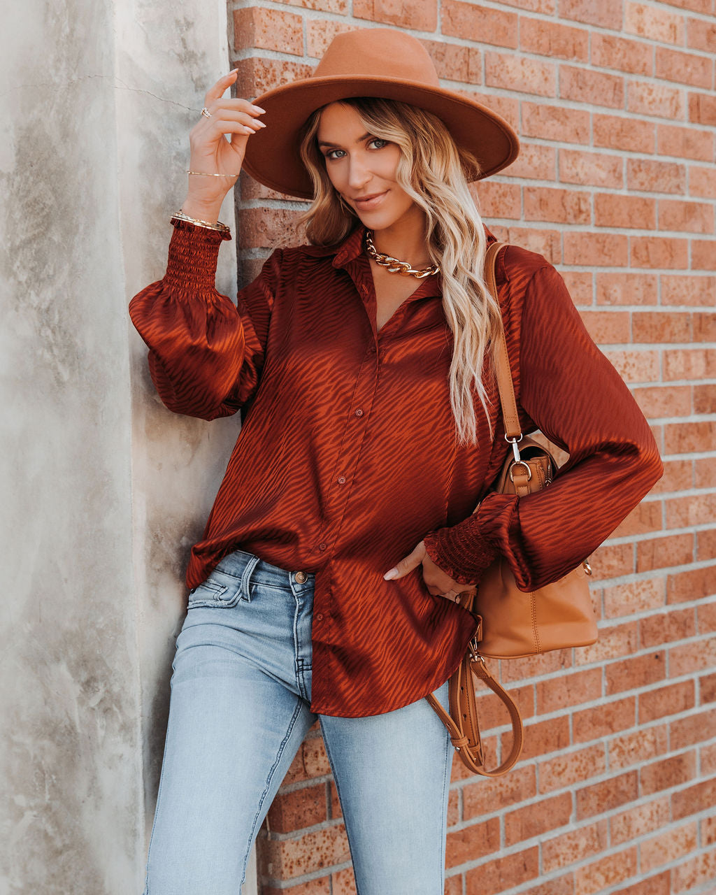 Glitzy Night Satin Button Down Blouse