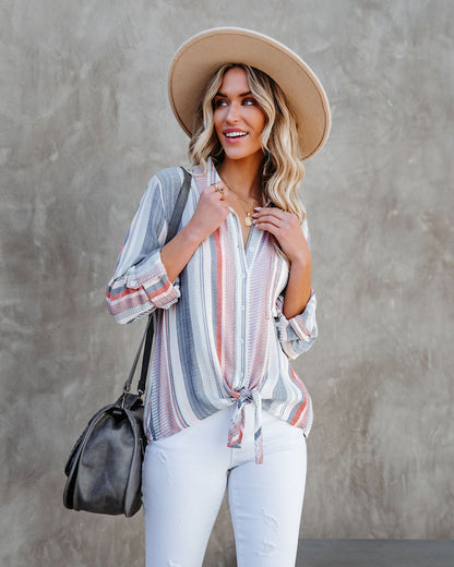 Good Vibrations Woven Button Down Tie Top