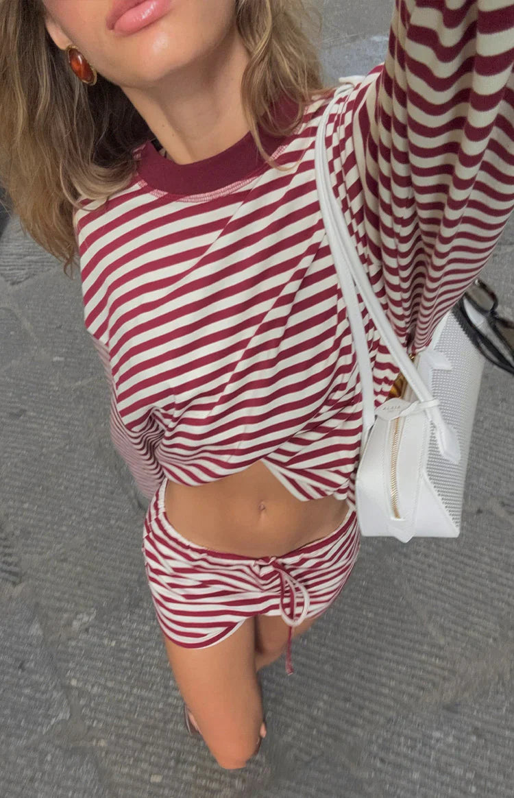 Lioness Bloom Wine Stripe Long Sleeve Top