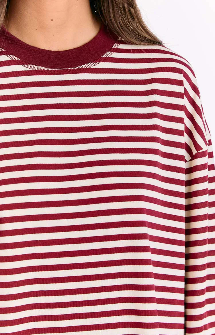 Lioness Bloom Wine Stripe Long Sleeve Top