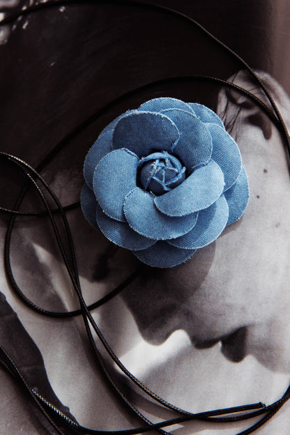 Tiana Flower Choker Necklace Denim