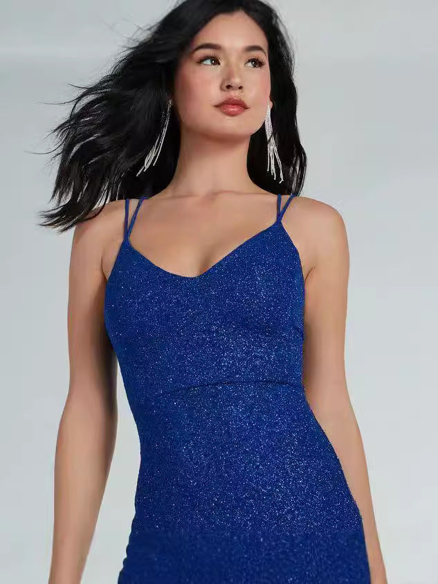 Alondra Cowl Neck Metallic Glitter Formal Dress
