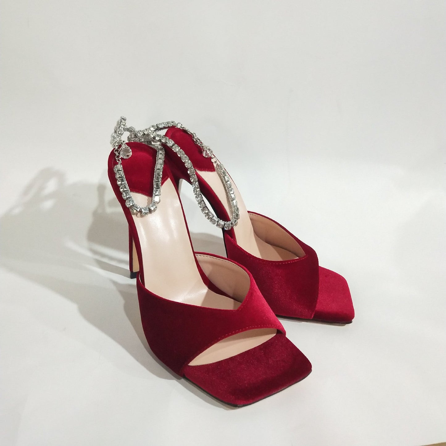 Crystal Rhinestone  Velvet  Strap High heel