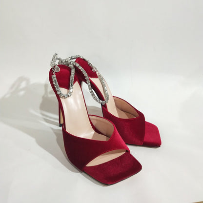 Crystal Rhinestone  Velvet  Strap High heel
