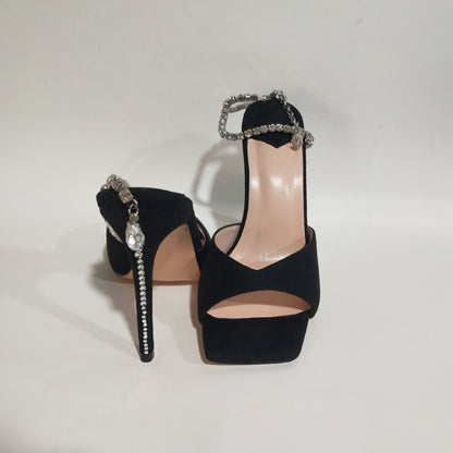 Crystal Rhinestone  Velvet  Strap High heel