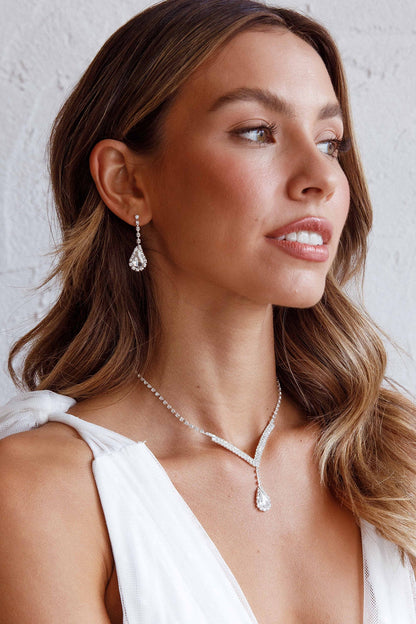 Melissa Diamante Necklace and Earrings Set Silver