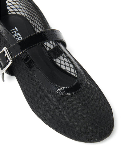 THERAPY Addie Ballet Flat Crinkle Patent Black