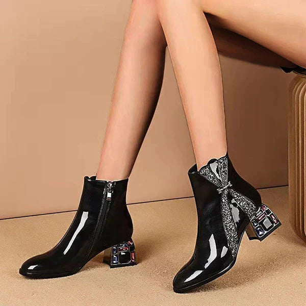 Bling Rhinestone Sequined Patent Leather Ankle Boots