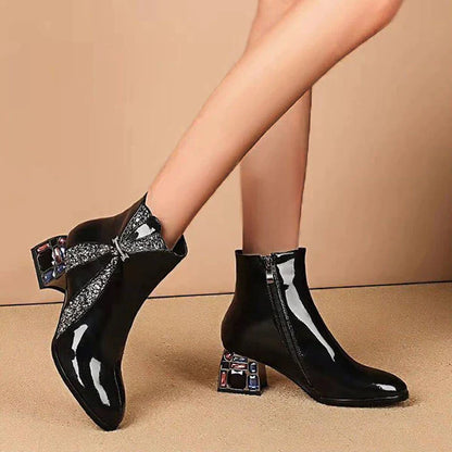 Bling Rhinestone Sequined Patent Leather Ankle Boots