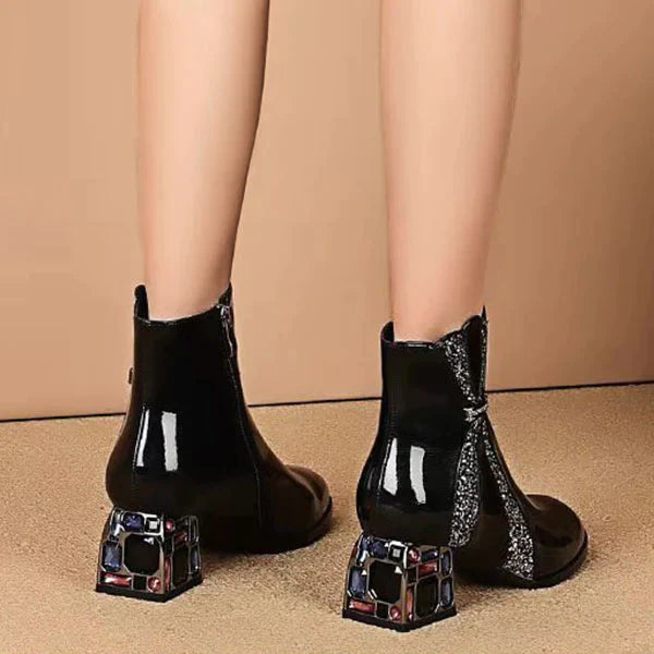 Bling Rhinestone Sequined Patent Leather Ankle Boots