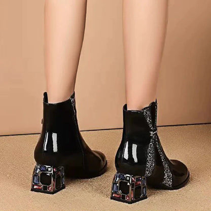 Bling Rhinestone Sequined Patent Leather Ankle Boots