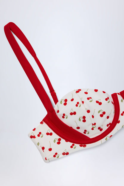 Contrast Underwired Balconette Bikini Top in Cherry Print
