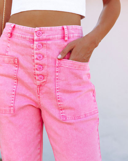 Bellamy High Rise Button Front Denim - Pink