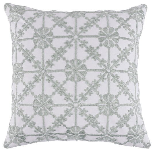 Belvedere Blue Embroidered Floral Pillow 18x18