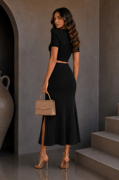 Black Knit Slit Maxi Dress