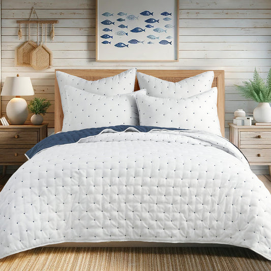 Levtex Home Embroidered Swiss Dot Navy Quilt Set Quilts