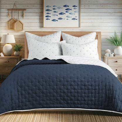 Levtex Home Embroidered Swiss Dot Navy Quilt Set Quilts